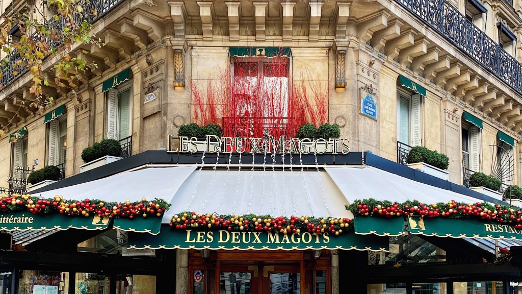 les deux magots christmas decorations featuring the ralph's coffee truck pop up