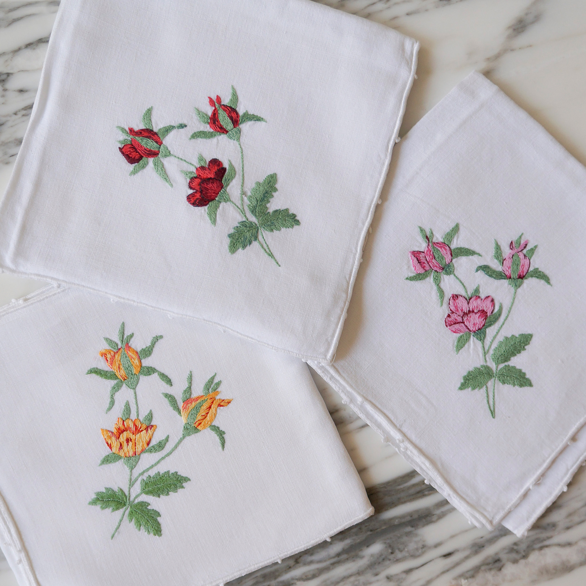 french hand-embroidered floral napkins