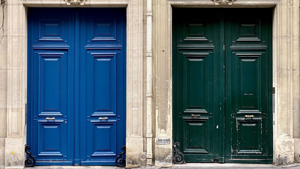 blue and green doors in paris