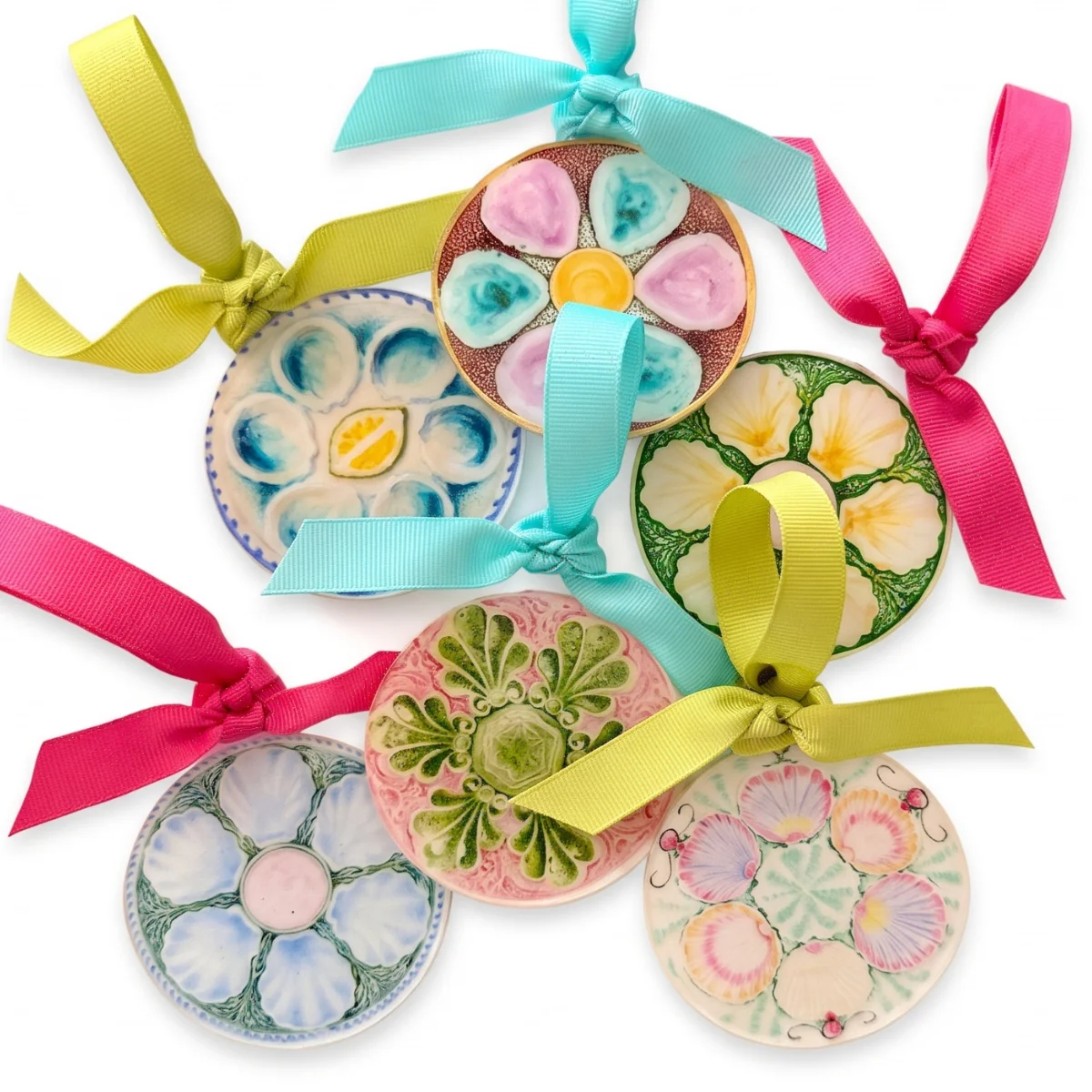 set of six oyster plate ornaments